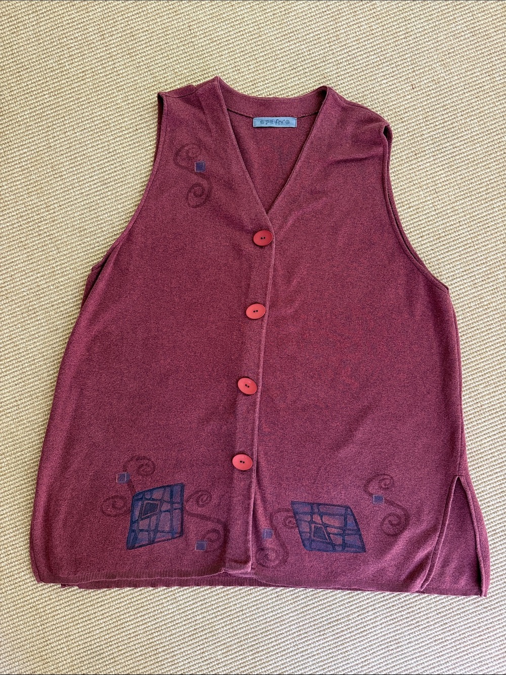 Blue Fish Long Cotton Knit Vest w/ Button Front- Rust Color